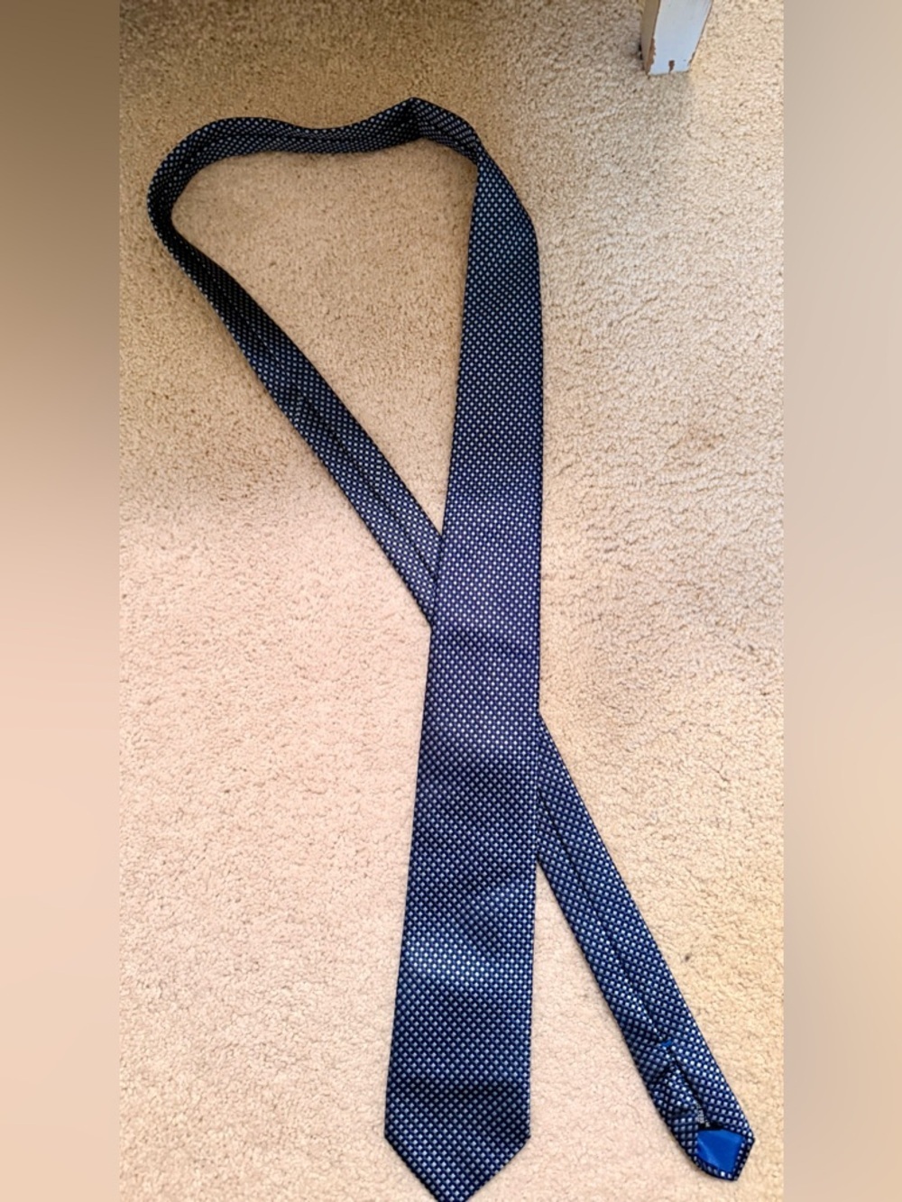 BOSS Italy Blue-Black-White Jacquard-Woven Geometric 100% Silk Men’s Necktie - Picture 5 of 11